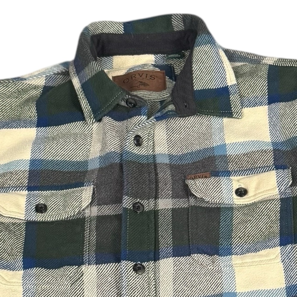 Orvis Shirt Jacket Mens Medium Plaid Button Red Flannel Shacket Heavyweight Work
